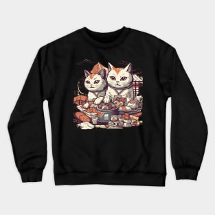 Comic cats eat sweet pastries Crewneck Sweatshirt